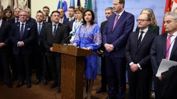 Vice-Ministra das Relações Exteriores da Ucrânia, Mariana Betsa, durante a reunião do Conselho de Segurança da ONU no terceiro aniversário da invasão russa da Ucrânia [Arquivo: Charly Triballeau/AFP]Fonte: Al Jazeera